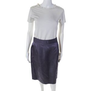 Tory Burch Womens Silk Zippered Back Slit Pencil Skirt Solid Purple Size 6